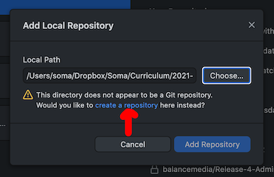 After selecting a directory, pick create