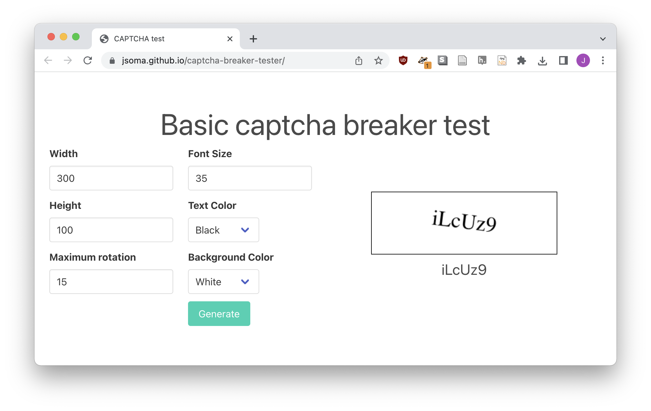 Site with example captcha