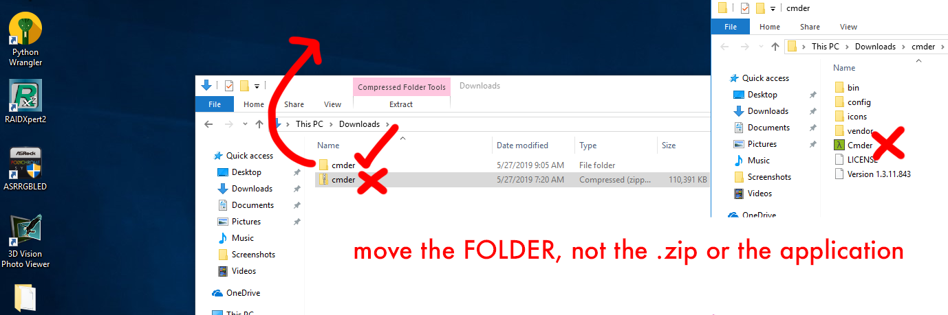Drag the Cmder folder to your desktop