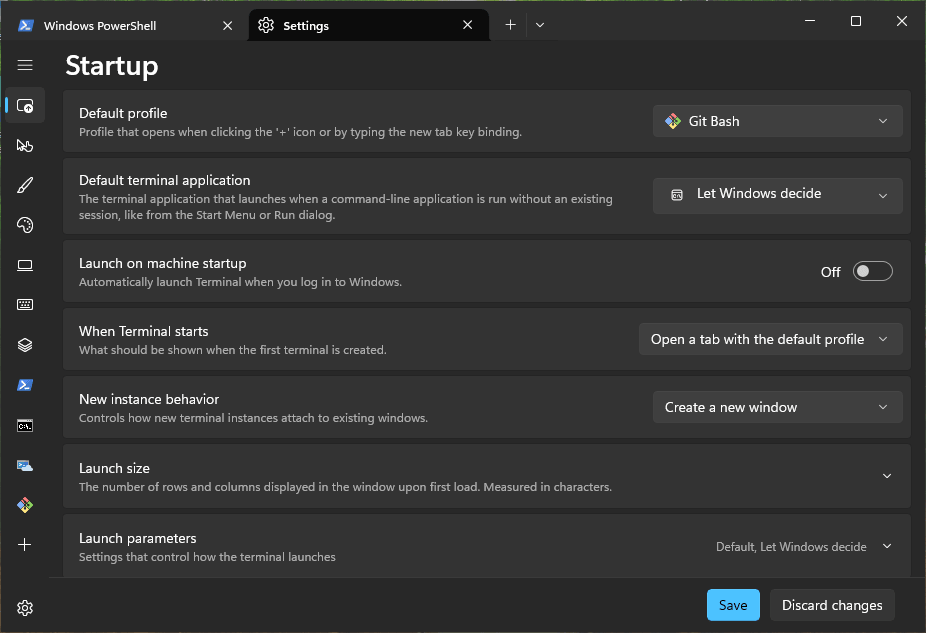 Set the default profile to Git Bash
